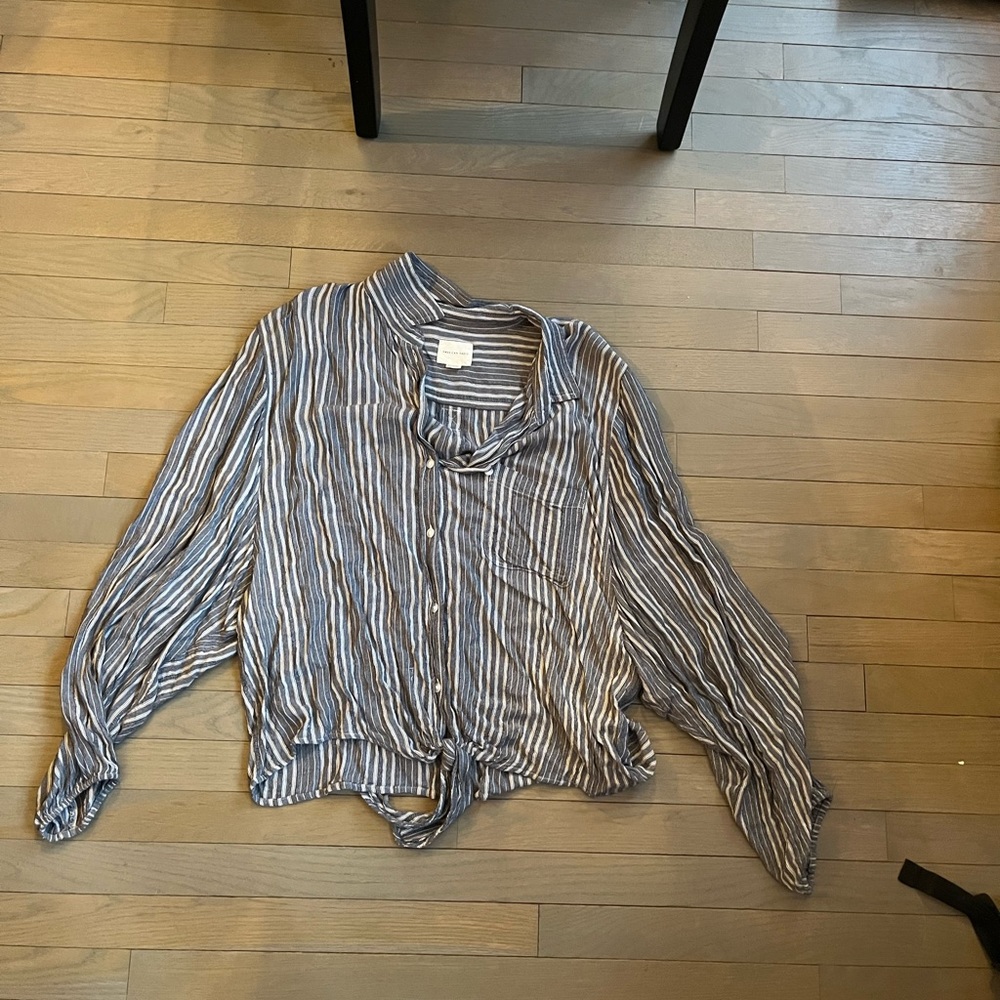 American Eagle Striped Button Down Tie Front Top - image 1